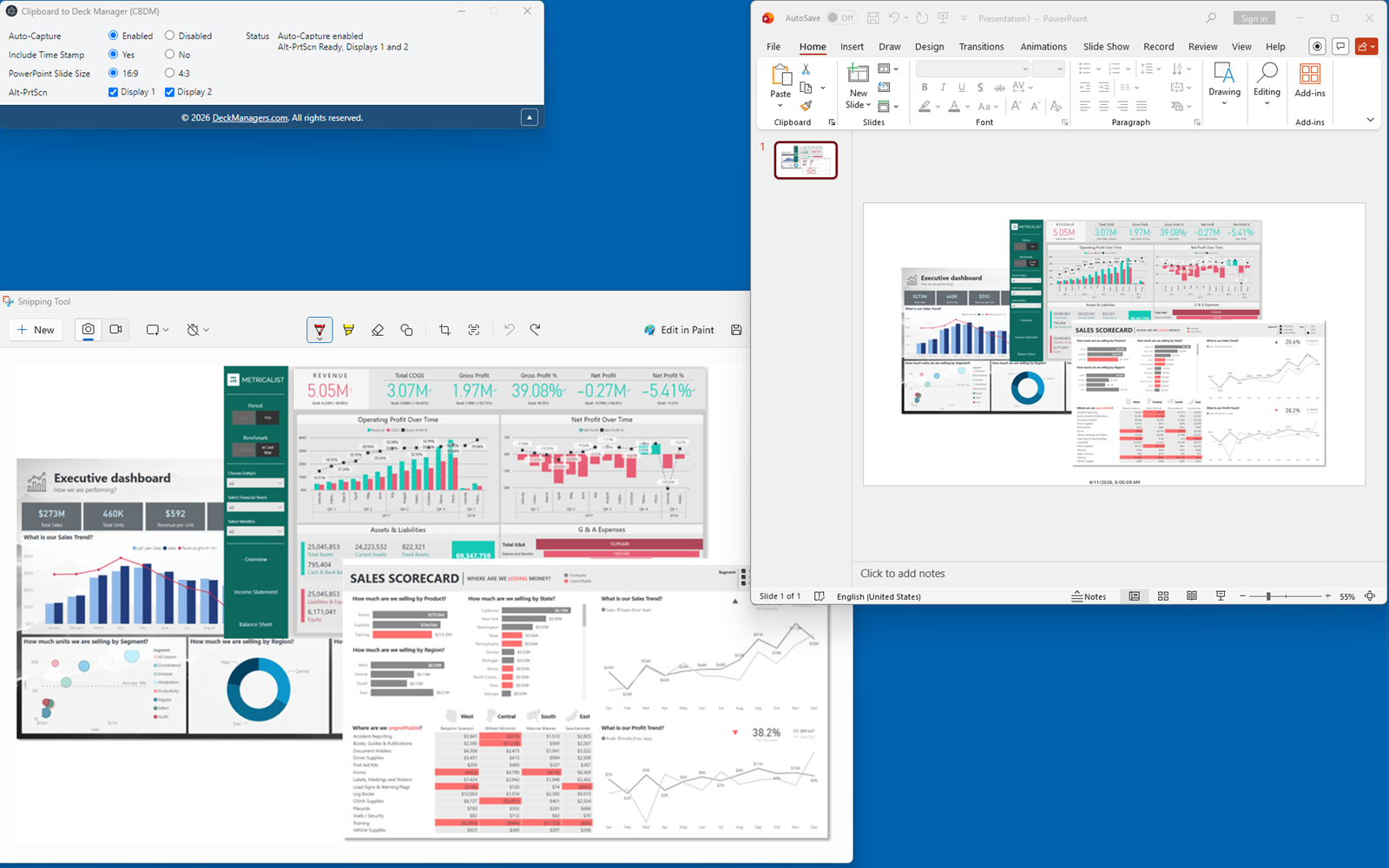 Snipping Tool capture sent to PowerPoint through CBDM
